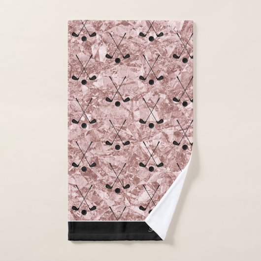 Monogram golfnaam roze zwarte roos goud bad handdoek (Handdoek)