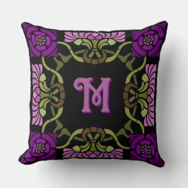 Monogram Gothic Art Nouveau Roos en Dahlia Purples Kussen