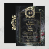 Monogram Gothic Ruins Roses Floral Wedding Kaart (Voorkant / Achterkant)