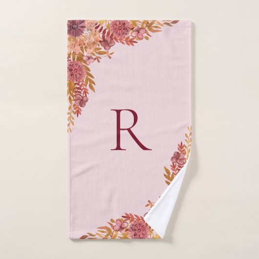 Monogram Goud Bourgogne Herfst Bloemen Bad Handdoek (Handdoek)