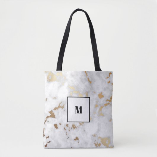Monogram Goud Classy Marmeren ontwerp Draagtas (Voorkant)