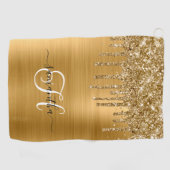Monogram Goud Dripping Glitter Golfhanddoek (Horizontaal)