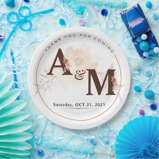 Monogram Goud Elegant Bruiloft Papieren Bordje (Feest)