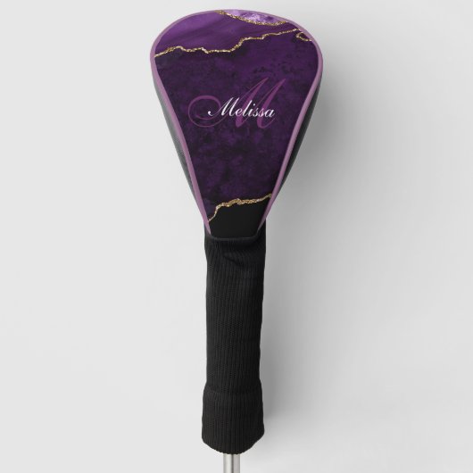 monogram goud en paarse agate golfheadcover (Voorkant)