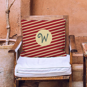 Monogram  Goud en rood streepjespatroon Kussen