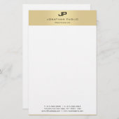 Monogram Goud en Wit Moderne Elegante Sjabloon Briefpapier (Voorkant / Achterkant)