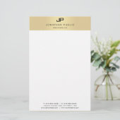 Monogram Goud en Wit Moderne Elegante Sjabloon Briefpapier (Staand voorkant)