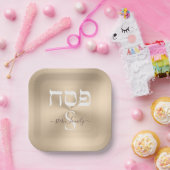 Monogram goud en witte Hebreeuwse Pesach Passover Papieren Bordje (Feest)