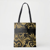 Monogram Goud en Zwart Elegant Swirls Draagtas (Voorkant)