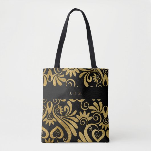 Monogram Goud en Zwart Elegant Swirls Draagtas (Voorkant)