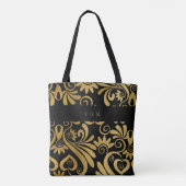 Monogram Goud en Zwart Elegant Swirls Draagtas (Achterkant)