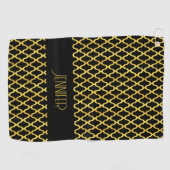 Monogram goud en zwart quatrefoil patroon golfhanddoek (Horizontaal)