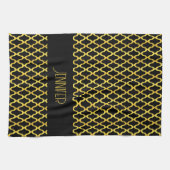 Monogram goud en zwart quatrefoil patroon theedoek (Horizontaal)