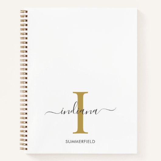 Monogram Goud Grijs Script Naam Initiaal Notitieboek (Voorkant)