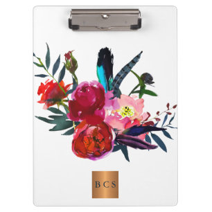 Monogram goud koper metallic roze blush bloesem klembord