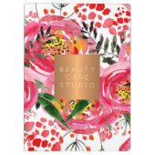 Monogram goud koper metallic roze witte bloemen klembord (Achterkant)