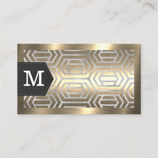 Monogram | Goud Metaal | Glitter Folie Geometrisch Visitekaartje (Voorkant)