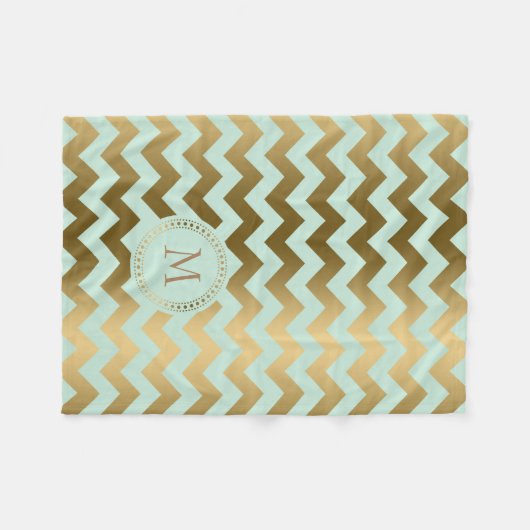 Monogram goud & munt-groen zigzag chevron fleece deken (Voorkant (Horizontaal))
