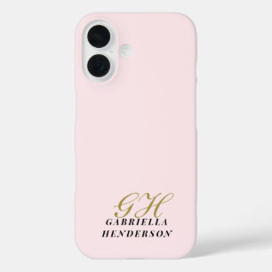 Monogram Goud Pastel Roze Zwart Minimalistisch Sti iPhone 16 Hoesje