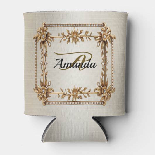 Monogram Goud Rechthoek Dimond Flower Shiny Blikjeskoeler (Voorkant)