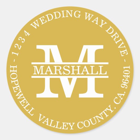 Monogram Goud Ronde Retouradres Sticker (Voorkant)