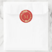 Monogram Goud Rood Kerstmis Krans Envelop Seal Ronde Sticker (Tas)