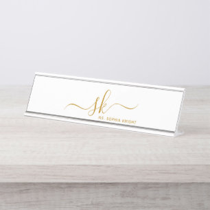 Monogram Goud Script Calligrafie Modern Custom Bureau Naambordje