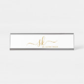 Monogram Goud Script Calligrafie Modern Custom Bureau Naambordje (Voorkant)