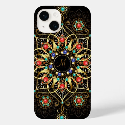 Monogram Goud Turquiose Rood Mandala Juweel Case-Mate iPhone Case (Achterkant)