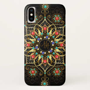 Monogram Goud Turquiose Rood Mandala Juweel iPhone X Hoesje