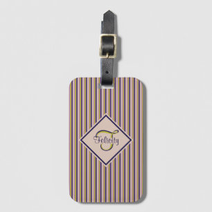 Monogram goud, Violet, Paarse en roze strepen Bagagelabel