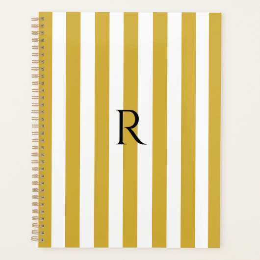 Monogram Goud & Witte Strepen Gestreept Planner (Voorkant)