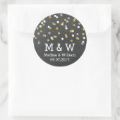 Monogram Goud Zilver Confetti Bruiloft Favor Label (Tas)