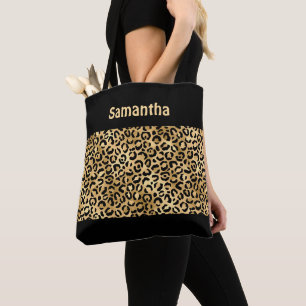 Monogram Goud Zwart Leopard Print Cheetah Dier Draagtas