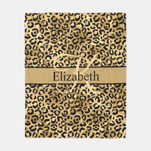 Monogram Goud Zwart Luipaardprint Fleece Deken (Voorkant)
