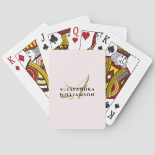 Monogram Goud Zwart Naam Pastel Roze Minimalistisc Pokerkaarten
