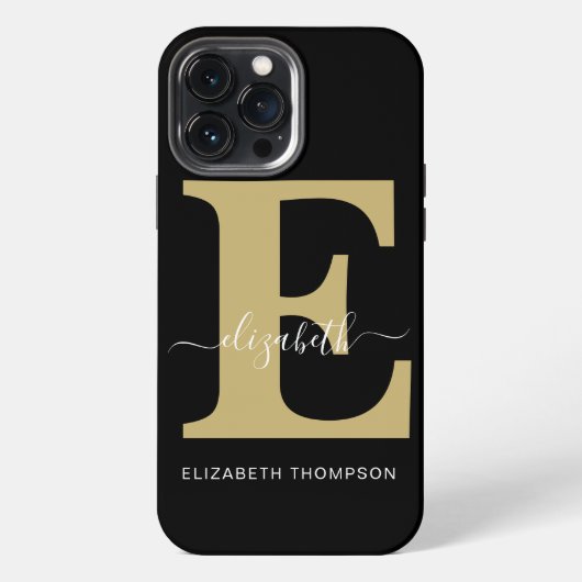 Monogram Goud Zwart Op Maat Gemaakte Script Naam iPhone Hoesje (Achterkant)