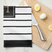 Monogram Goud Zwart-Wit Gestreept Theedoek (Quarter Fold)