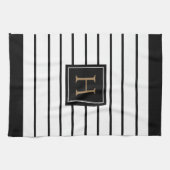 Monogram Goud Zwart-Wit Gestreept Theedoek (Horizontaal)