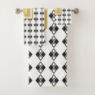Monogram goud zwart wit harlequin patroon bad handdoek