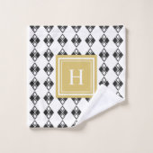 Monogram goud zwart wit harlequin patroon bad handdoek (Wasdoekje)
