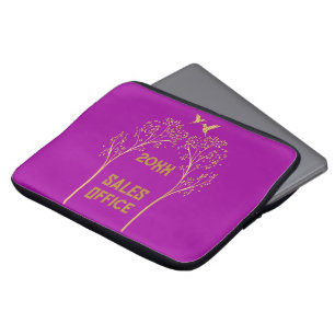 Monogram Goudbomen met Vogels op Paarse Laptop Sleeve