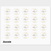 Monogram gouden bladeren takken en donkerbruin ronde sticker (Vel)