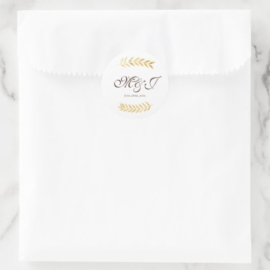 Monogram gouden bladeren takken en donkerbruin ronde sticker (Tas)