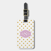 monogram  gouden en witte poka - dots patronen bagagelabel (Voorkant verticaal)