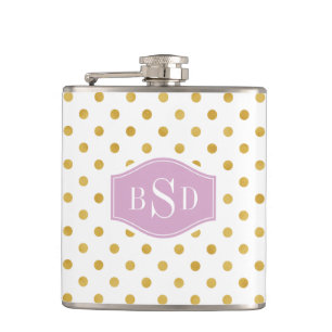 monogram gouden en witte poka - dots patronen heupfles