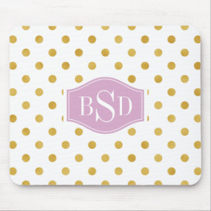 monogram  gouden en witte poka - dots patronen muismat