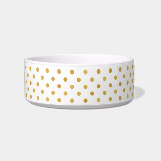monogram  gouden en witte poka - dots patronen voerbakje (Rechts)