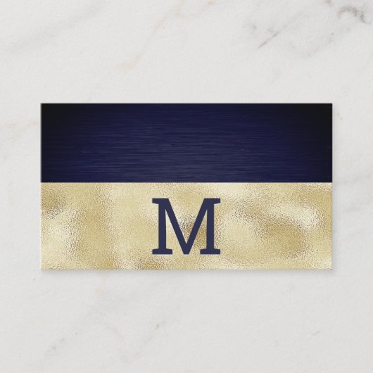 Monogram | Gouden Folie | Blauwe Metallic Textuur  Visitekaartje (Voorkant)