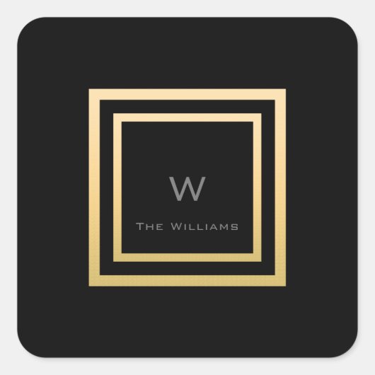 Monogram Gouden Frame Minimalisme VIP Bruiloft Vierkante Sticker (Voorkant)